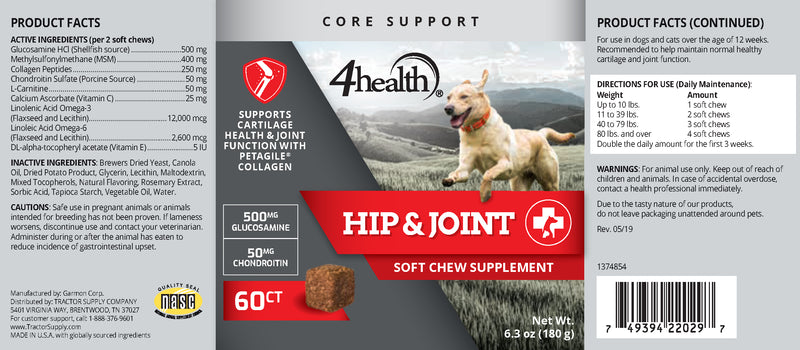 4health Preventative Hip and Joint Supplement for Dogs and Cats, 60 ct.