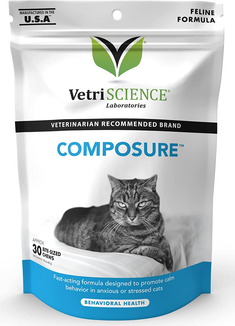 VetriScience Composure Calming Supplement for Cats, Chew, Chicken Flavor 30 Count