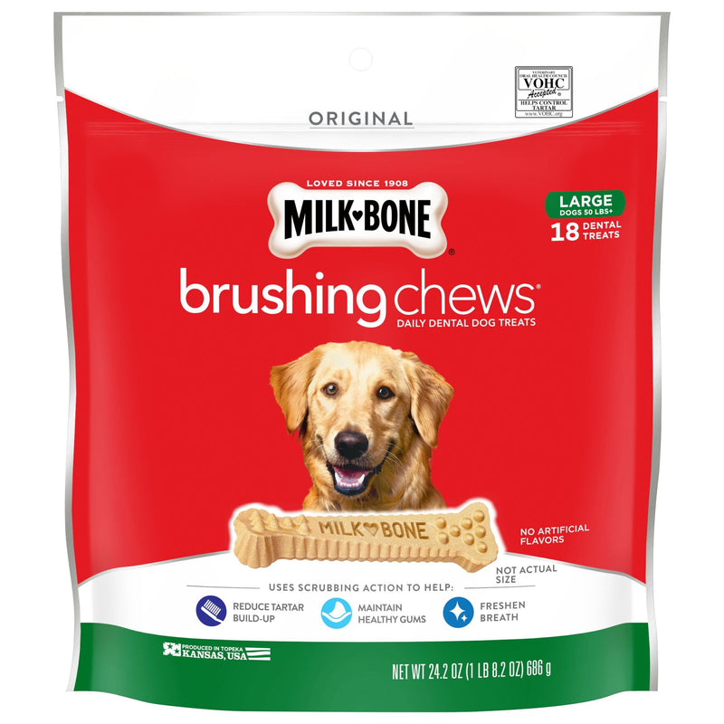 Milk-Bone Brushing Chews Daily Dental Dog Treats, Large, 24.2 Oz. Bag