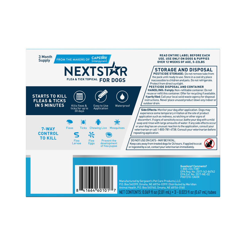 Nextstar Flea & Tick Topical Dog 5-22LB 3CT