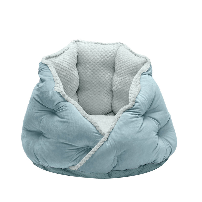 FurHaven Minky Faux Fur & Velvet Calming Hug Bed - Medium 24", Aquamarine