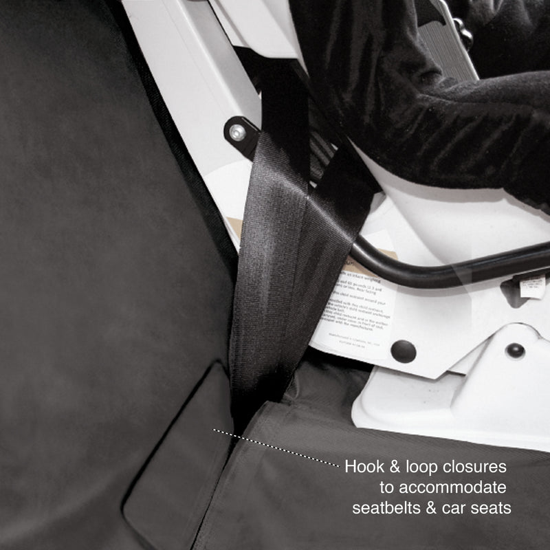 Hook and loop closures to accommodate seatbelts and car seats