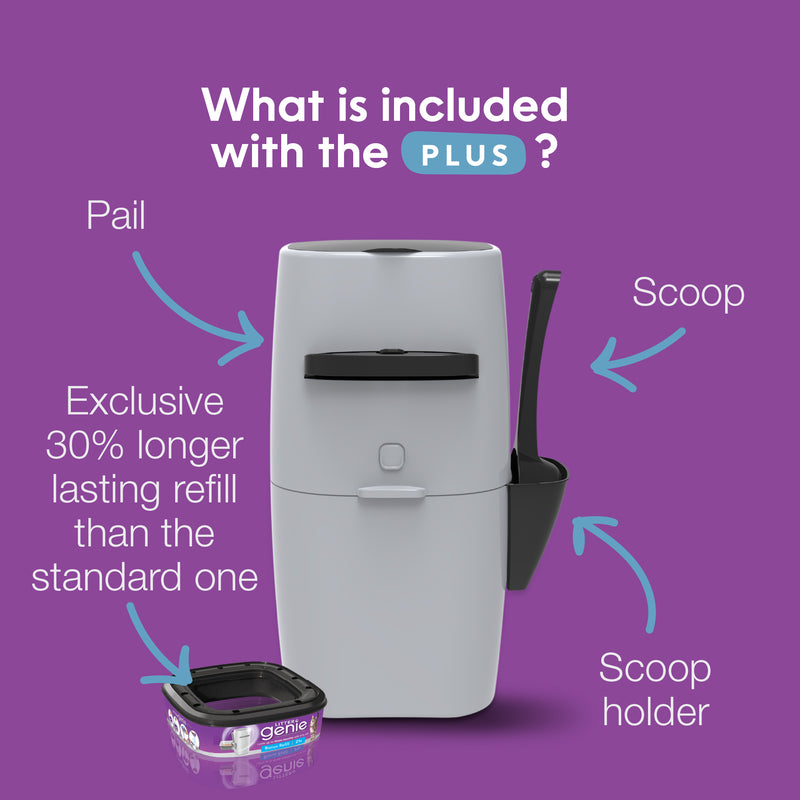 What's included with the Plus?  Pail, Scoop, Scoop Holder, Exclusive 30% longer lasting refill than the standard one.