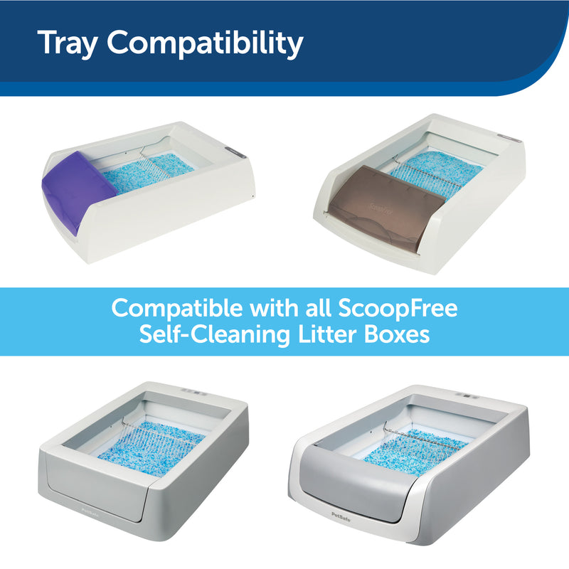 Tray compatibility.  Compatible with all Scoop Free Self cleaning litter boxes