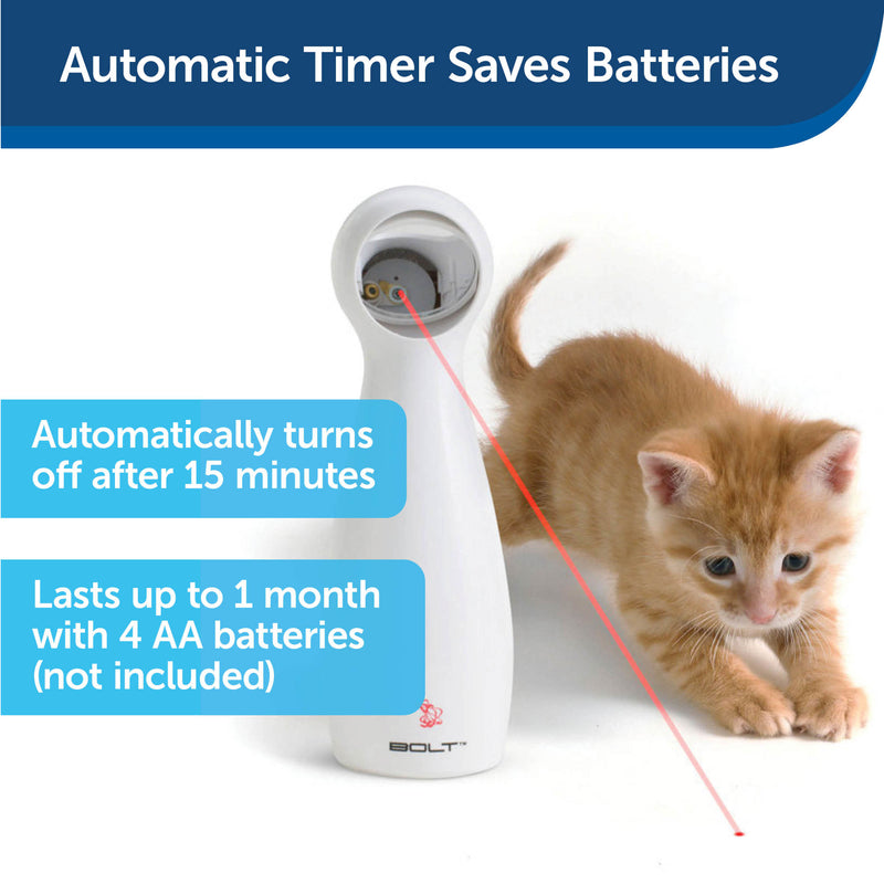 Automatic timer saves batteries.  Automatically turns off after 15 minutes.  Lasts up to 1 month with 4AA batteries (not included)