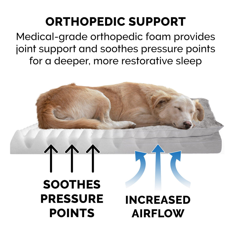FurHaven Minky Faux Fur & Suede Pillow-Top Orthopedic Dog Bed - Medium, Stonewash Blue