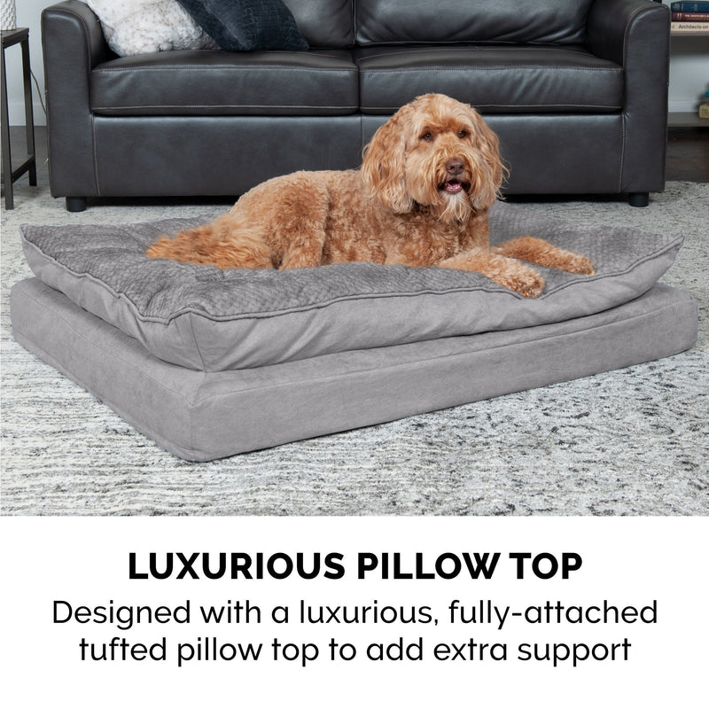 FurHaven Minky Faux Fur & Suede Pillow-Top Orthopedic Dog Bed - Medium, Titanium Gray