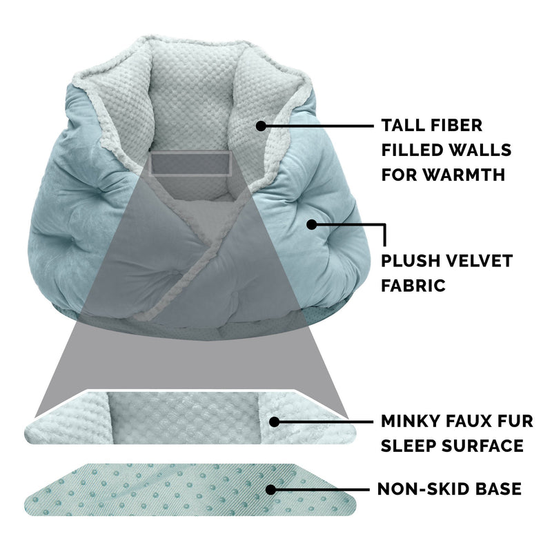 FurHaven Minky Faux Fur & Velvet Calming Hug Bed - Medium 24", Aquamarine