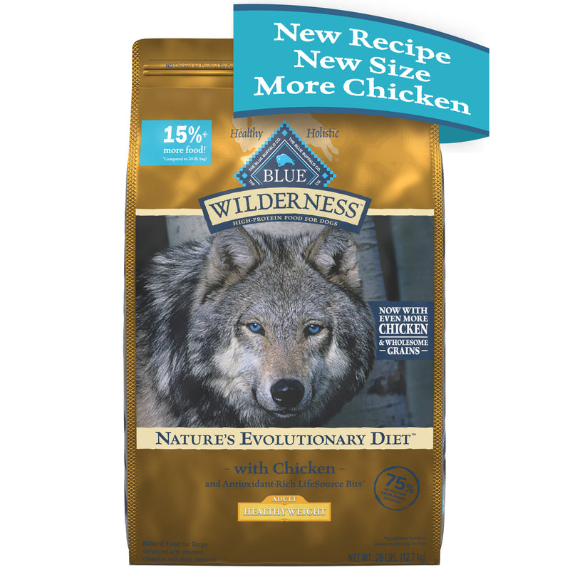 Blue Buffalo Wilderness High Protein Natural Healthy Weight Adult Dry Dog Food plus Wholesome Grains, Chicken 28 lb. bag