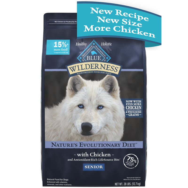 Blue Buffalo Wilderness High Protein Natural Senior Dry Dog Food plus Wholesome Grains, Chicken 28 lb. bag