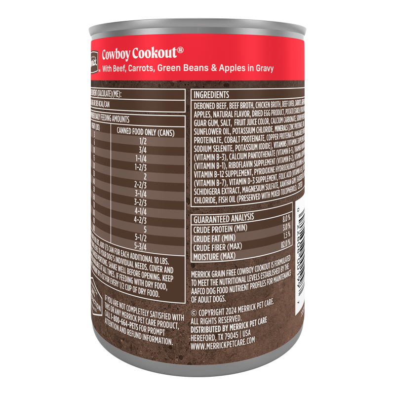 Merrick Grain Free Wet Dog Food, Premium And Wholesome Gluten Free Canned Adult Dog Food, Cowboy Cookout
