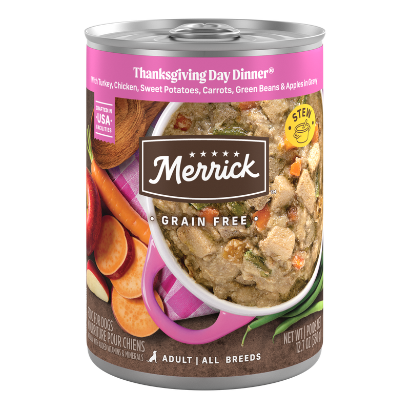 Merrick Grain Free Wet Dog Food, Premium Gluten Free Canned Adult Dog Food, Thanksgiving Day Dinner