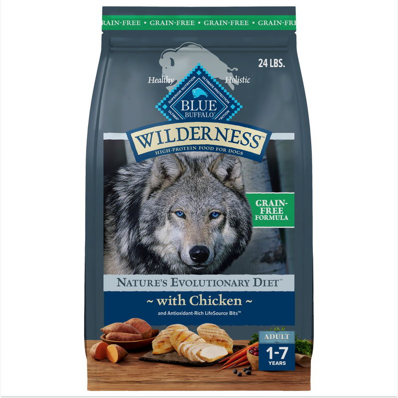 Blue Buffalo Wilderness Adult High-Protein Dry Dog Food with Real Chicken, Grain-Free, Made in the USA with Natural Ingredients, Chicken, 24-lb Bag