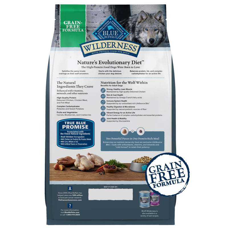 Blue Buffalo Wilderness Adult High-Protein Dry Dog Food with Real Chicken, Grain-Free, Made in the USA with Natural Ingredients, Chicken, 24-lb Bag