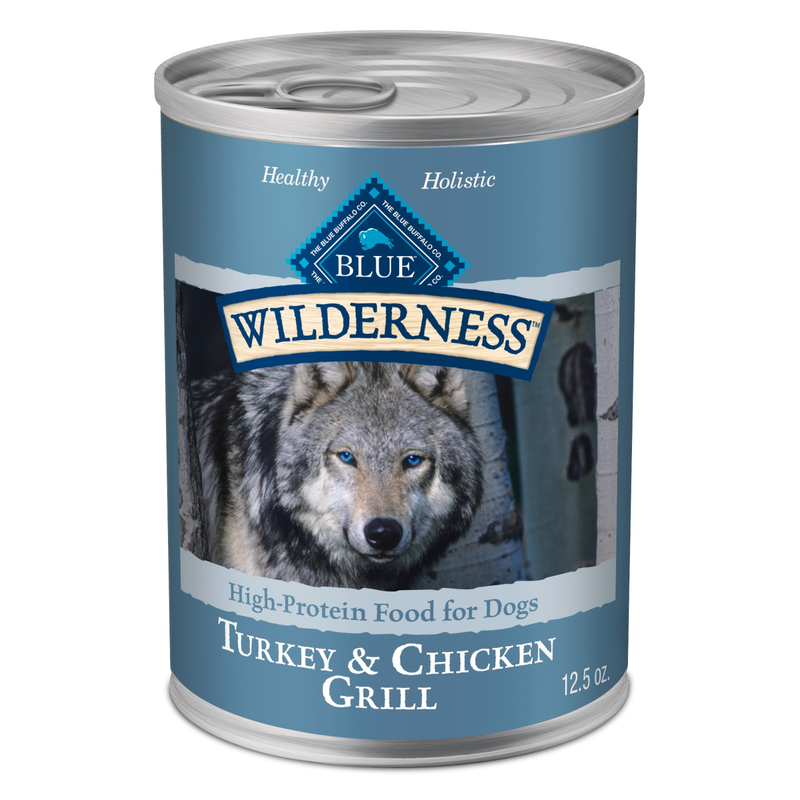 Blue Buffalo Wilderness Adult Wet Dog Food, High-Protein & Grain-Free, Made with Natural Ingredients, Turkey & Chicken Grill, 12.5-oz. Can