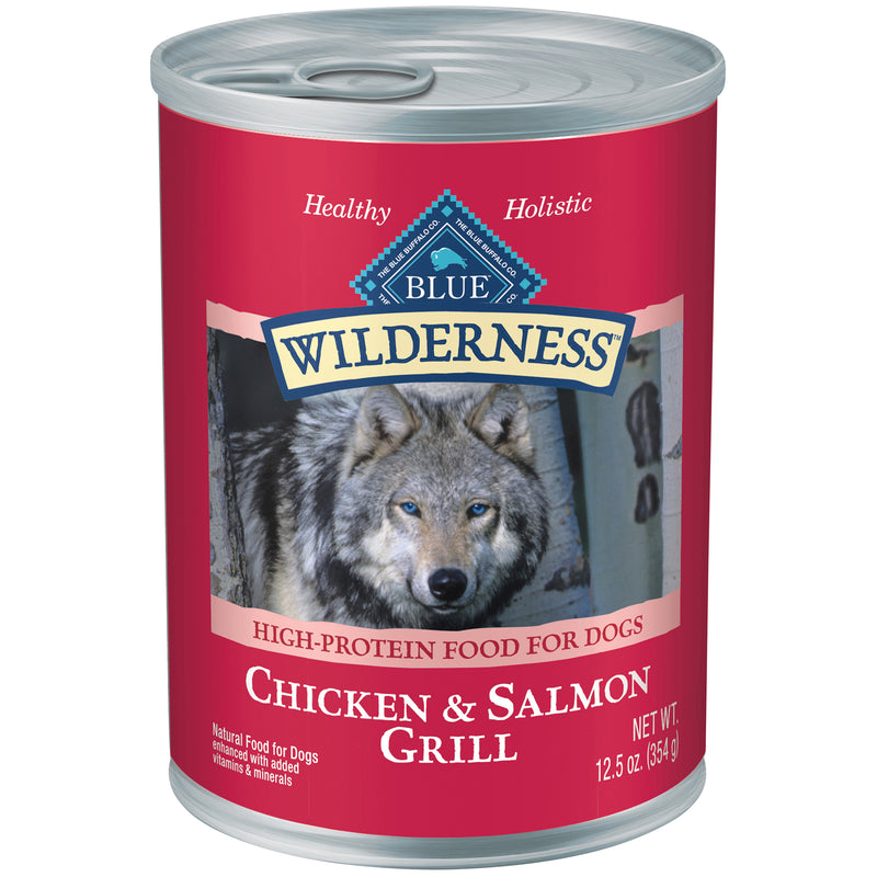 Blue Buffalo Wilderness Adult Wet Dog Food, High-Protein & Grain-Free, Made with Natural Ingredients, Salmon & Chicken Grill, 12.5-oz. Can