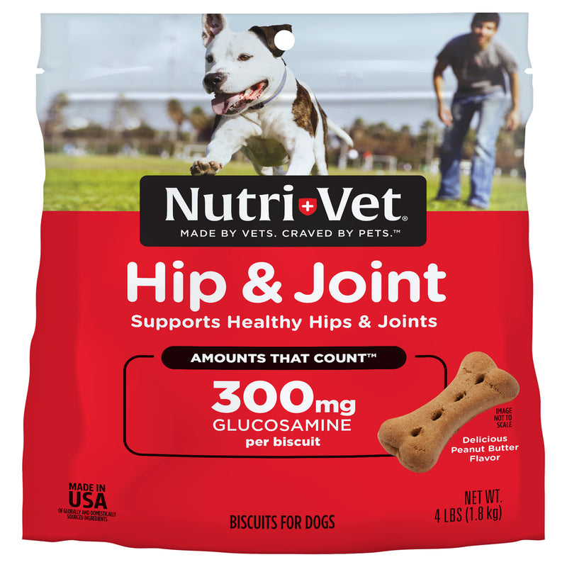 Nutri-Vet Hip & Joint Biscuits for Dogswith 300mg Glucosamine,  4 lb