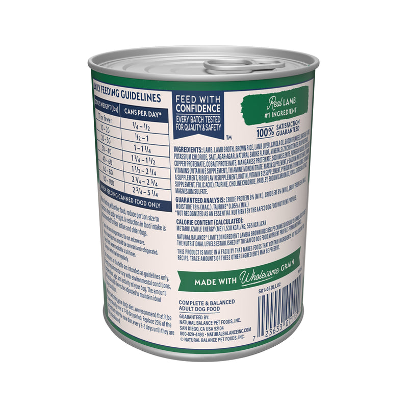 Natural Balance Limited Ingredient Wet Dog Food, Lamb & Brown Rice Recipe, 13 oz.