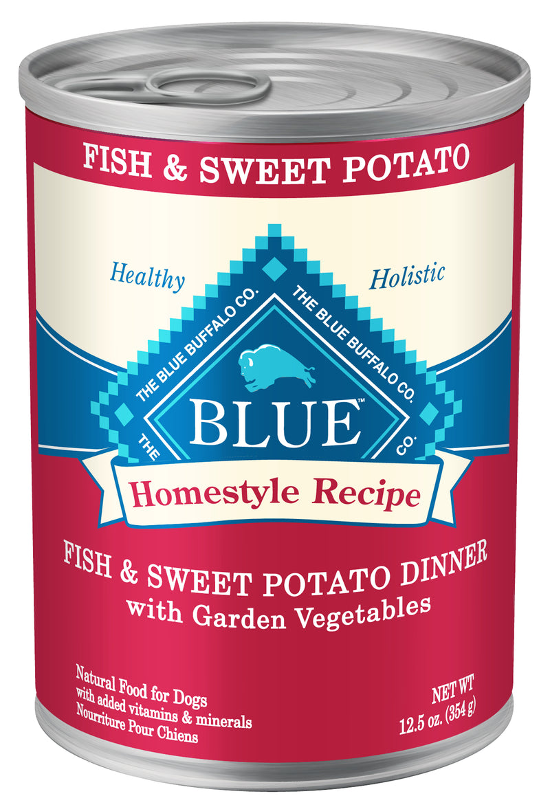 Blue Buffalo Homestyle Recipe Adult Wet Dog Food, Made with Natural Ingredients, Fish and Sweet Potato Dinner, 12.5-oz. Can