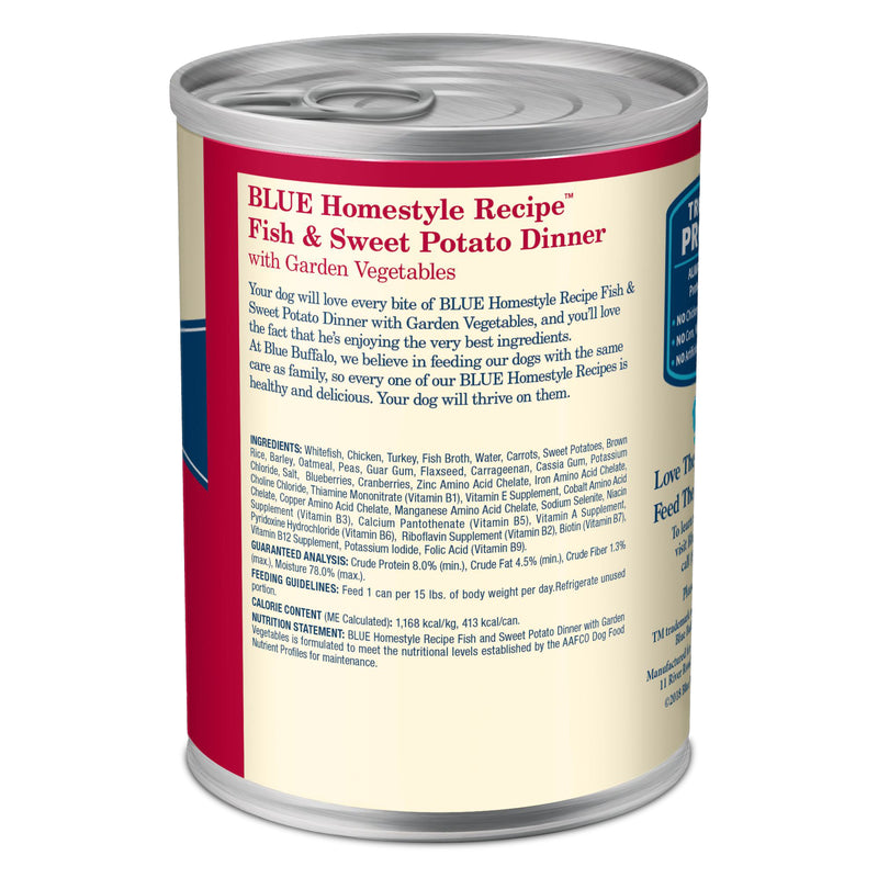 Blue Buffalo Homestyle Recipe Adult Wet Dog Food, Made with Natural Ingredients, Fish and Sweet Potato Dinner, 12.5-oz. Can