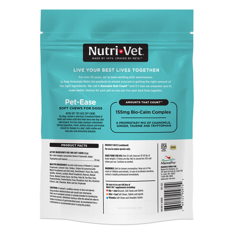Nutri-Vet Pet-Ease Soft Chews for Dogs, 65 Soft Chews