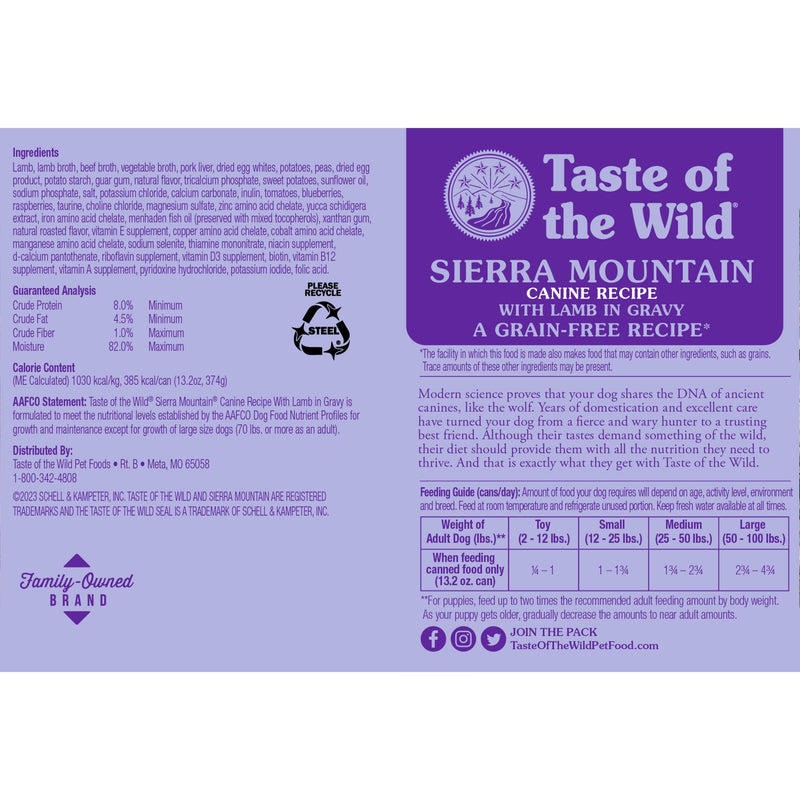 Taste of the Wild Sierra Mountain Canine Recipe with Lamb in Gravy