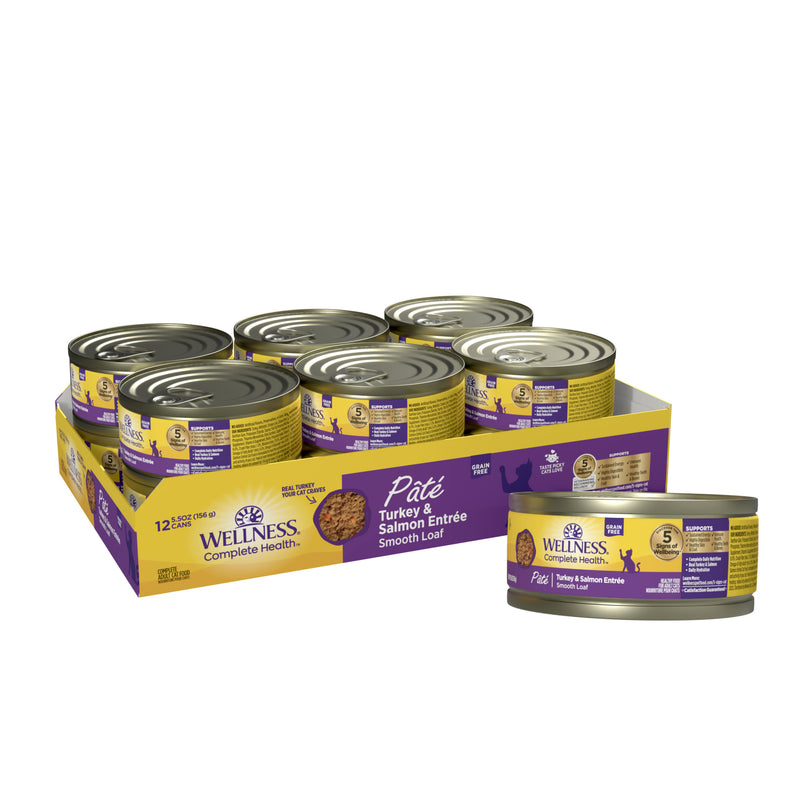 Wellness Complete Health Pate Adult Wet Cat Food, Protein-Rich, Grain Free, 5.5 Ounce (Turkey & Salmon)