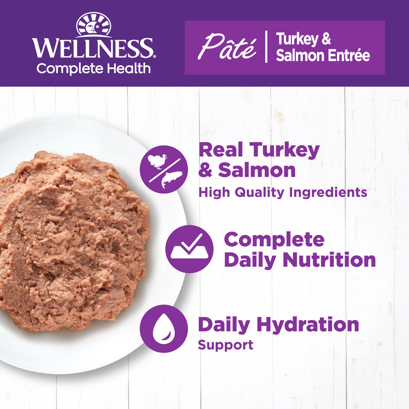 Wellness Complete Health Pate Adult Wet Cat Food, Protein-Rich, Grain Free, 5.5 Ounce (Turkey & Salmon)