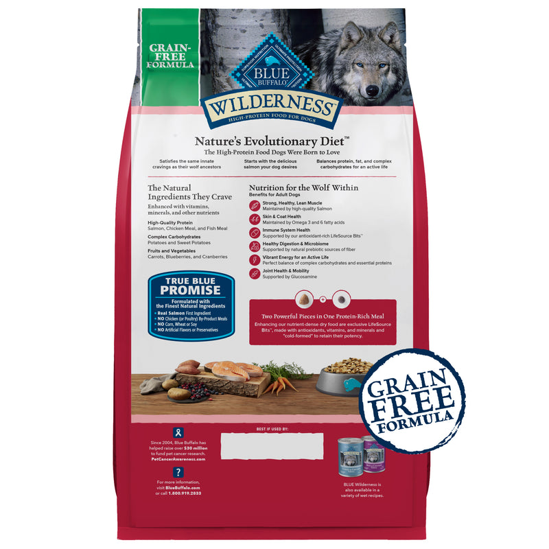 Blue Buffalo Wilderness Adult High-Protein Dry Dog Food with Real Salmon, Grain-Free, Made in the USA with Natural Ingredients, Salmon, 4.5-lb Bag