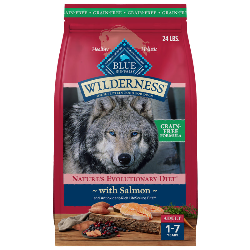 Blue Buffalo Wilderness Adult High-Protein Dry Dog Food with Real Salmon, Grain-Free, Made in the USA with Natural Ingredients, Salmon, 24-lb Bag