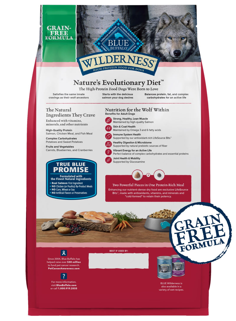 Blue Buffalo Wilderness Adult High-Protein Dry Dog Food with Real Salmon, Grain-Free, Made in the USA with Natural Ingredients, Salmon, 24-lb Bag