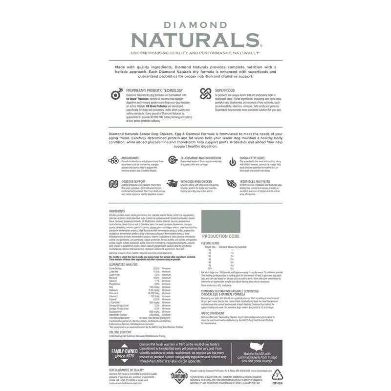 Diamond Naturals Senior Chicken, Egg & Oatmeal Dry Dog Food