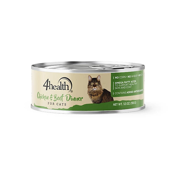 4health with Wholesome Grains All Life Stages Chicken and Beef Dinner Wet Cat Food, 5.5 oz.
