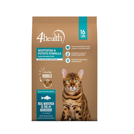 4health Grain Free Adult Indoor/Outdoor Whitefish and Potato Formula Dry Cat Food, 16lb