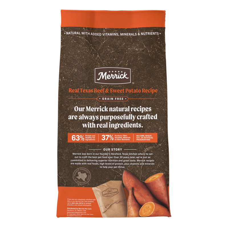 Merrick Premium Grain Free Dry Adult Dog Food, Wholesome And Natural Kibble, Real Texas Beef And Sweet Potato