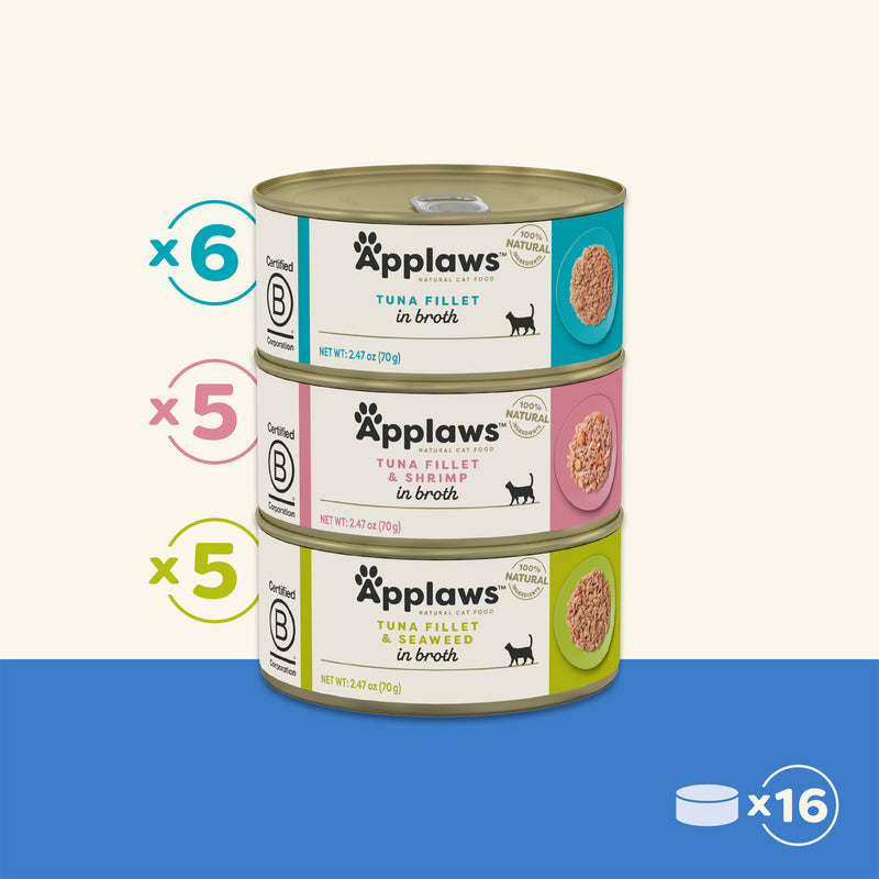 Applaws Fish Broth Selection Wet Cat Food 3 Flavor Multipack, 16-ct 2.47oz Cans