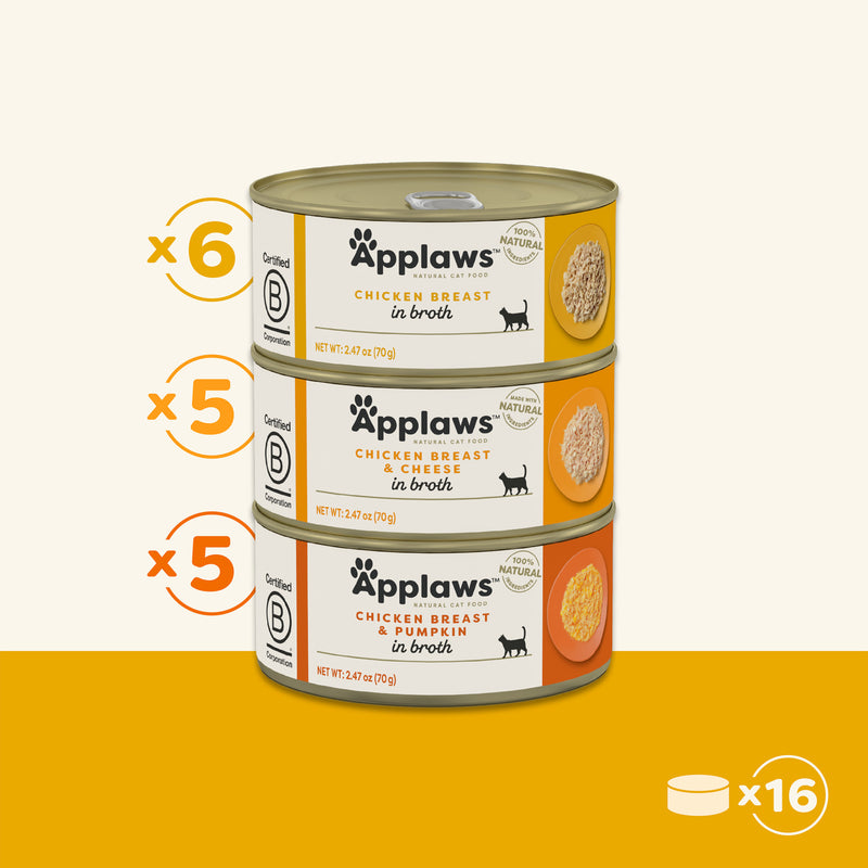Applaws Chicken Broth Selection Wet Cat Food 3 Flavor Multipack, 16-ct 2.47oz Cans