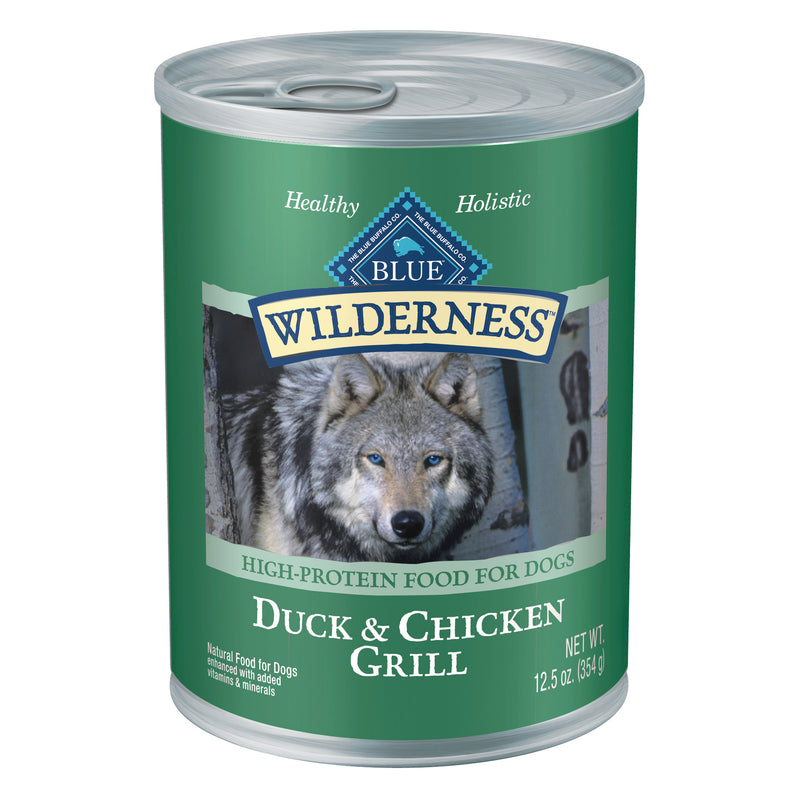 Blue Buffalo Wilderness Adult Wet Dog Food, High-Protein & Grain-Free, Made with Natural Ingredients, Duck & Chicken Grill, 12.5-oz. Can