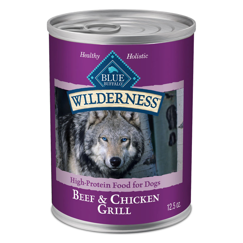 Blue Buffalo Wilderness Adult Wet Dog Food, High-Protein & Grain-Free, Made with Natural Ingredients, Beef & Chicken Grill, 12.5-oz. Can