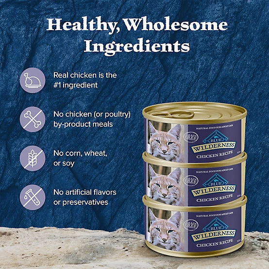 Blue Buffalo Wilderness Adult Grain-Free Chicken Pate Natural Wet Cat Food, 5.5 oz.