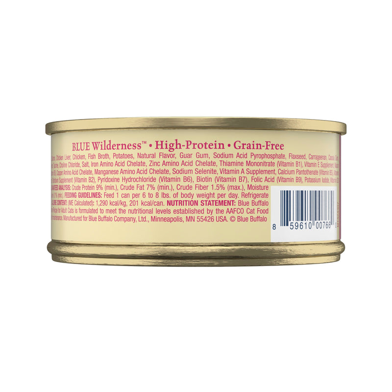 Blue Buffalo Wilderness Natural High-Protein Grain-Free Wet Food for Adult Cats, Salmon Paté, 5.5-oz. Can