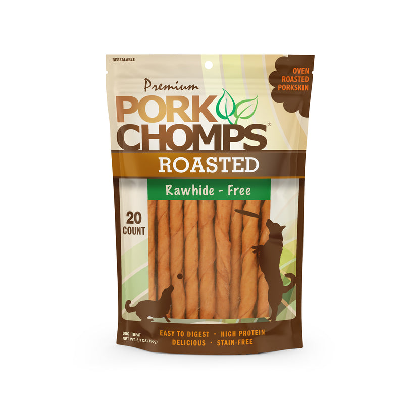 Pork Chomps 5-inch Roasted Pork Skin Mini Twists, 20 count Dog Chews
