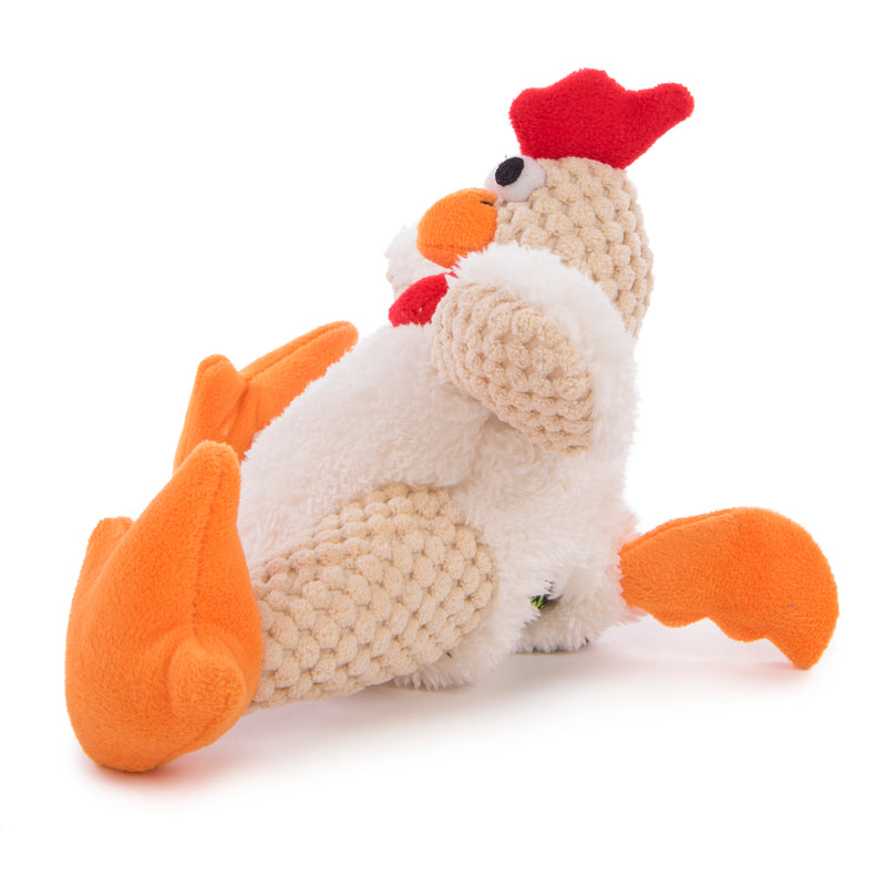 Go Dog Checkers Fat White Rooster with Chew Guard Technology Durable Plush Squeaker Dog Toy White