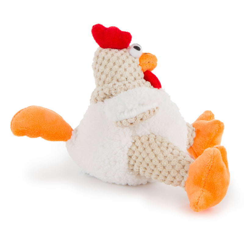 Go Dog Checkers Fat White Rooster with Chew Guard Technology Durable Plush Squeaker Dog Toy White