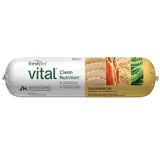 Freshpet Vital, Fresh Dog Food, Chicken Recipe with Peas, Carrots & Brown Rice Roll, 6 lbs.