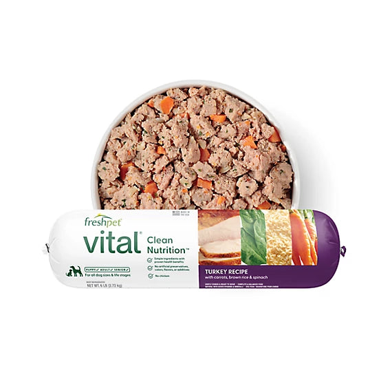 Freshpet Vital, Fresh Dog Food, Turkey Recipe with Carrots, Brown Rice & Spinach Roll, 6 lbs.