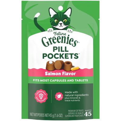 Greenies Feline Pill Poockets for Cats Natural Soft Cat Treats, Salmon Flavor, 1.6 oz. pk., 45 ct.