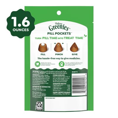 Greenies Feline Pill Poockets for Cats Natural Soft Cat Treats, Salmon Flavor, 1.6 oz. pk., 45 ct.