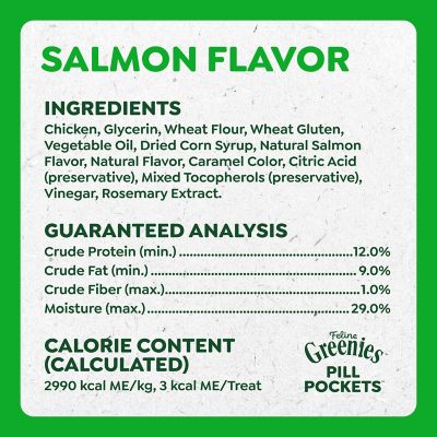 Greenies Feline Pill Poockets for Cats Natural Soft Cat Treats, Salmon Flavor, 1.6 oz. pk., 45 ct.