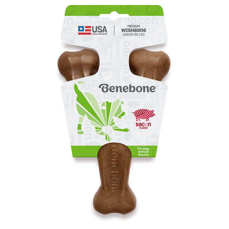 Benebone Wishbone Durable Dog Chew Toy, Real Bacon Medium